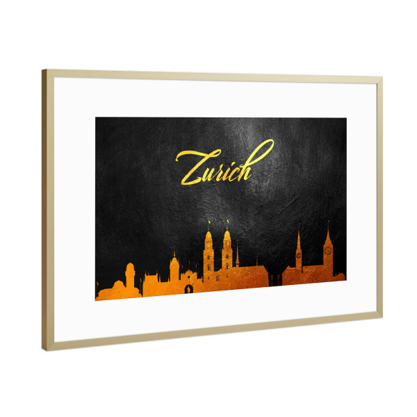 Poster mit Rahmen Gold "Zurich Switzerland Gold Skyline" artboxONE - Reise,Städte / Zürich