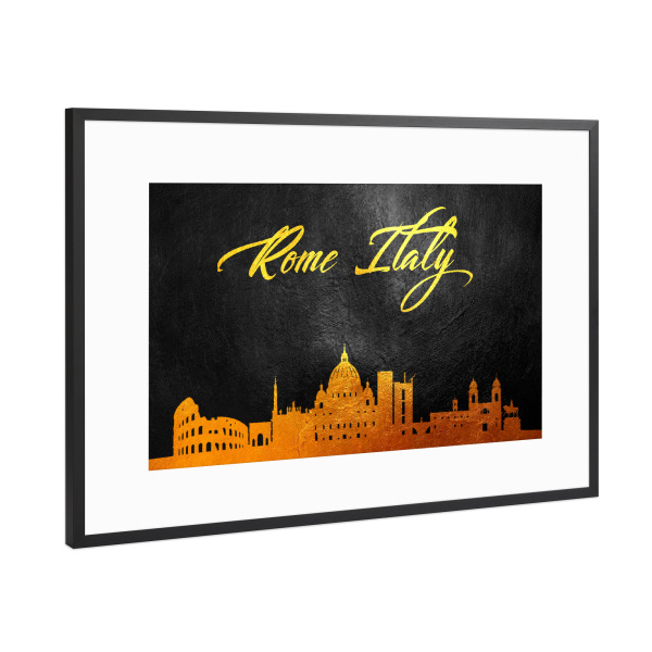 Poster mit Rahmen Schwarz (Metallic) "Rome Italy Gold Skyline" artboxONE - Reise,Städte / Rom - Rome,Rom,Italy,Italien,City,Stadt,Reise,Travel