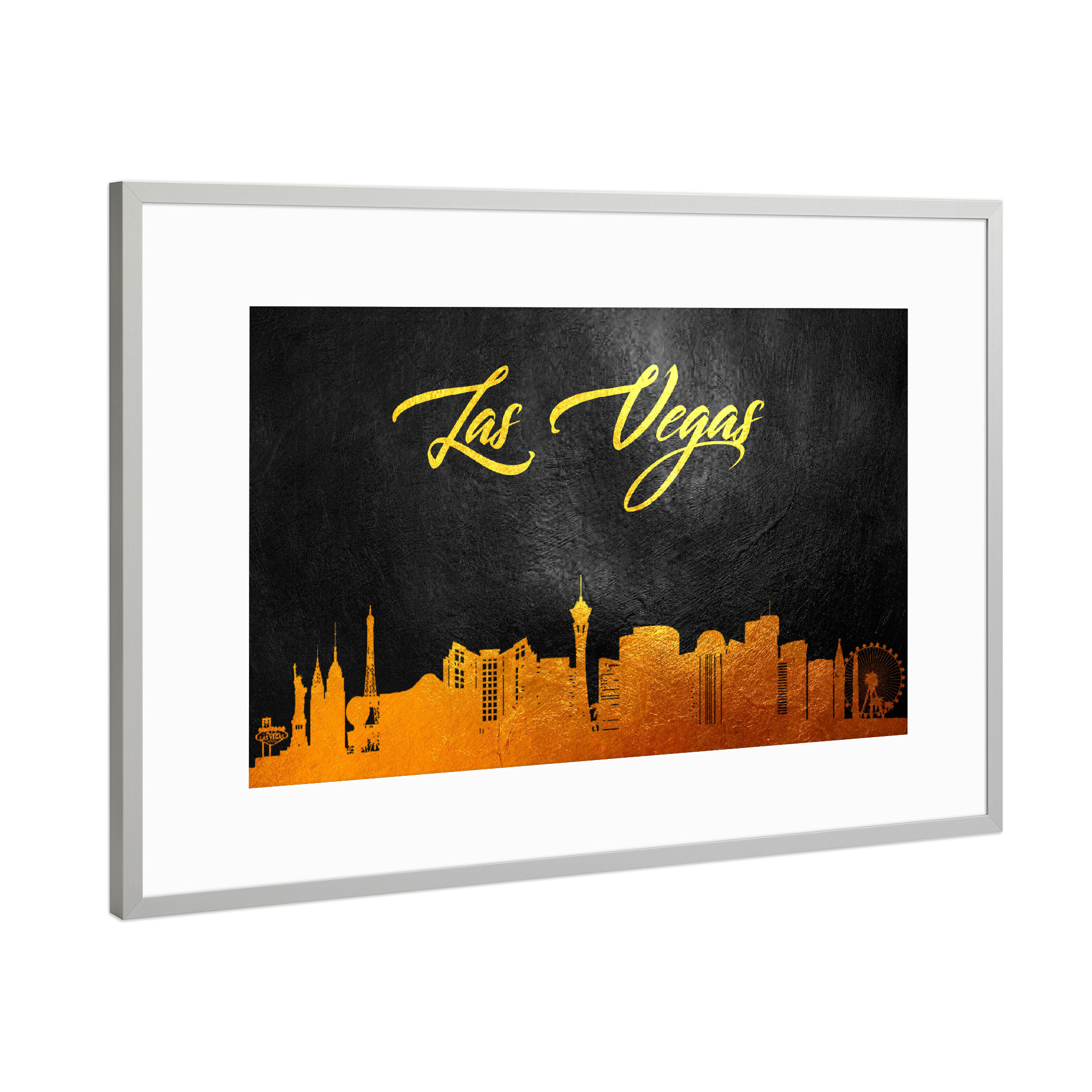 Poster mit Rahmen Silber "Las Vegas Nevada Gold Skyline" artboxONE - Reise,Städte / Las Vegas - Las vegas,Nevada,City,Stadt,Reise,Travel