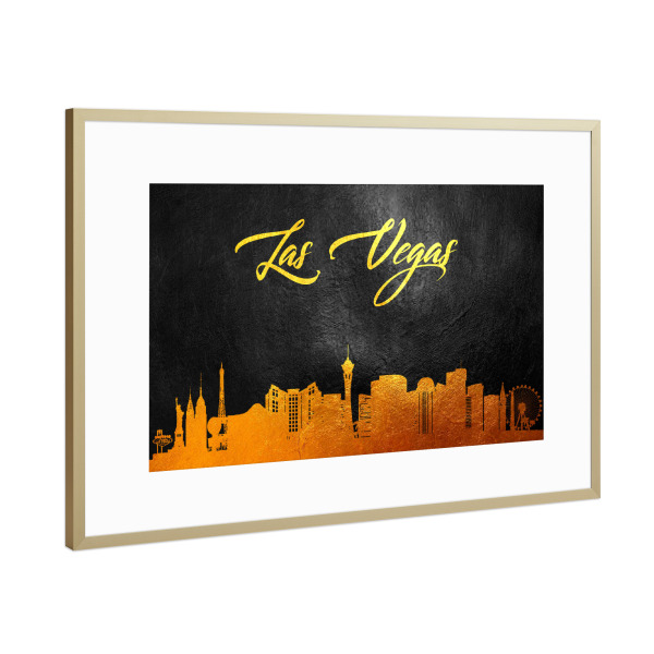 Poster mit Rahmen Gold "Las Vegas Nevada Gold Skyline" artboxONE - Reise,Städte / Las Vegas - Las vegas,Nevada,City,Stadt,Reise,Travel