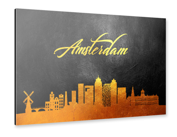 Alu-Dibond "Amsterdam Netherlands Gold Skyline" 30x20 cm artboxONE