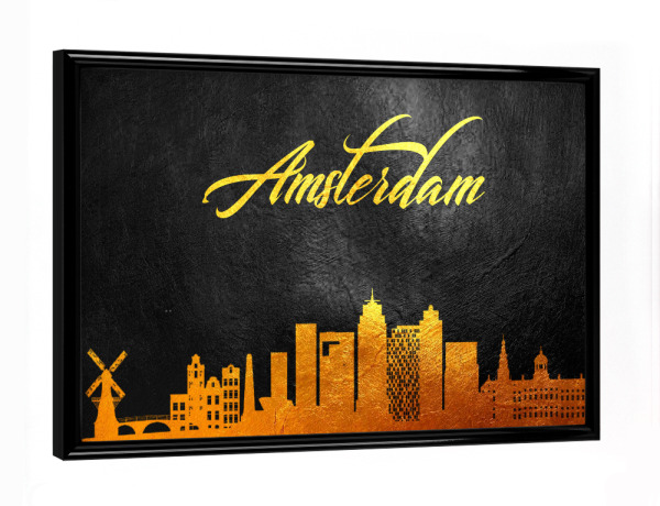 Poster mit schwarzem Rahmen "Amsterdam Netherlands Gold Skyline" artboxONE - Reise,Städte / Amsterdam