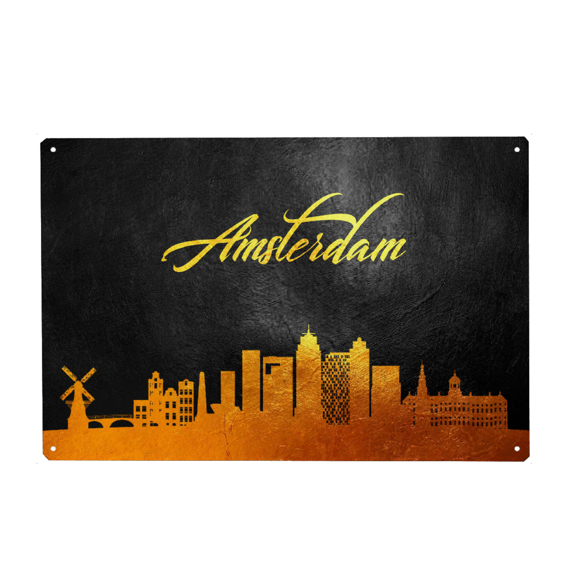 Metall Poster "Amsterdam Netherlands Gold Skyline" artboxONE - Reise,Städte / Amsterdam