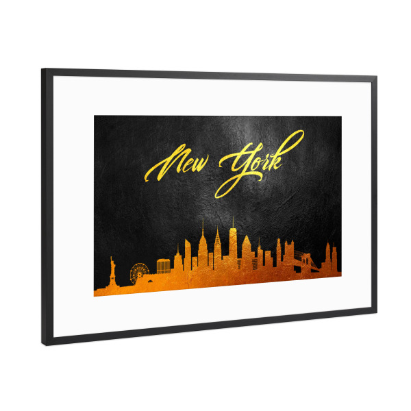 Poster mit Rahmen Schwarz (Metallic) "New York City Gold Skyline" artboxONE - Städte / New York,Reise