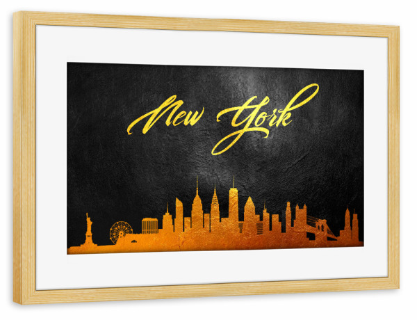 Poster mit Rahmen kiefer "New York City Gold Skyline" artboxONE - Städte / New York,Reise