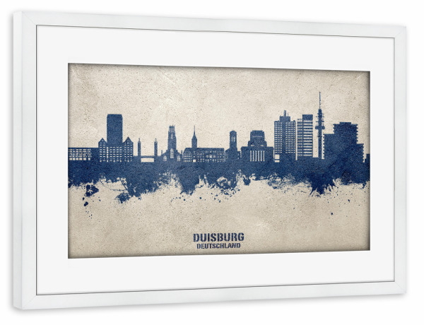 Poster mit Rahmen weiß "Duisburg Skyline PaintBlue" artboxONE - Städte