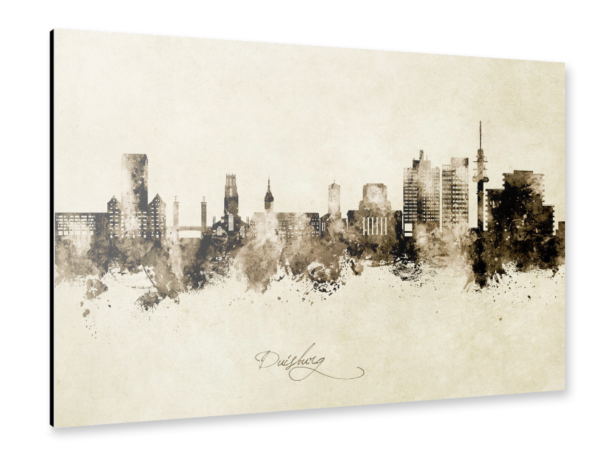 Alu-Dibond "Duisburg Germany Skyline Sepia" 30x20 cm artboxONE
