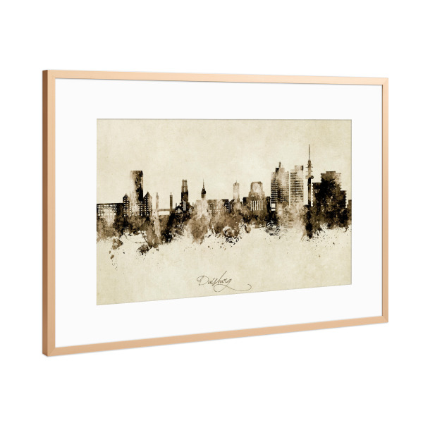 Poster mit Rahmen Kupfer "Duisburg Germany Skyline Sepia" artboxONE - Städte
