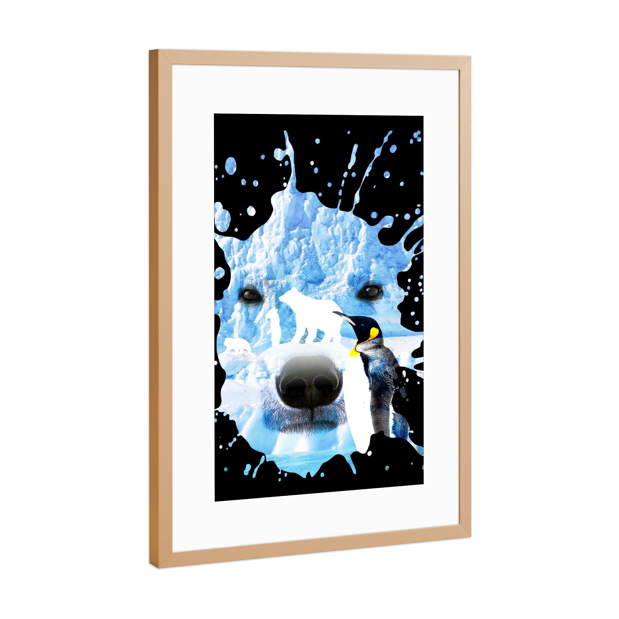 Poster mit Rahmen Kupfer "Bear Polar with penguin" artboxONE - Tiere,Abstrakt