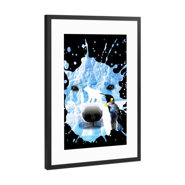 Poster mit Rahmen Schwarz (Metallic) "Bear Polar with penguin" artboxONE - Tiere,Abstrakt