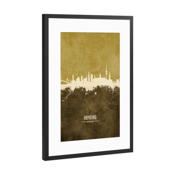 Poster mit Rahmen Schwarz (Metallic) "Hamburg Germany Skyline Brown" artboxONE - Städte,Städte / Hamburg