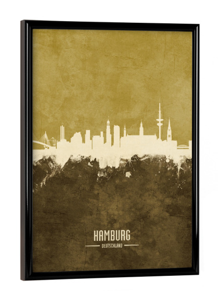 Poster mit schwarzem Rahmen "Hamburg Germany Skyline Brown" artboxONE - Städte,Städte / Hamburg