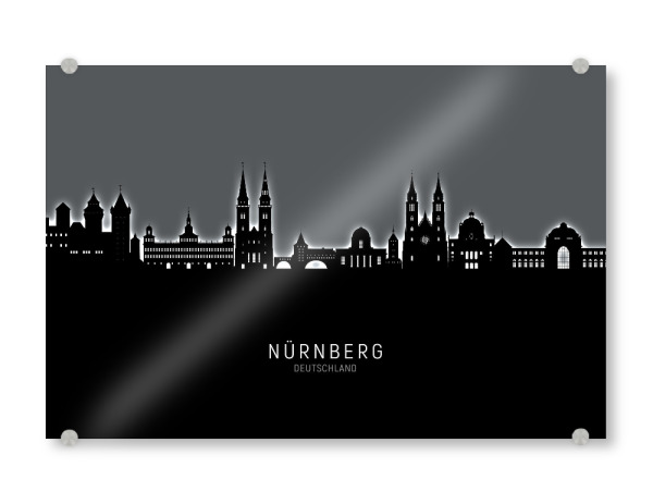 Acrylglasbild "Nürnberg Skyline Glow White" artboxONE - Städte,Schwarzweiß