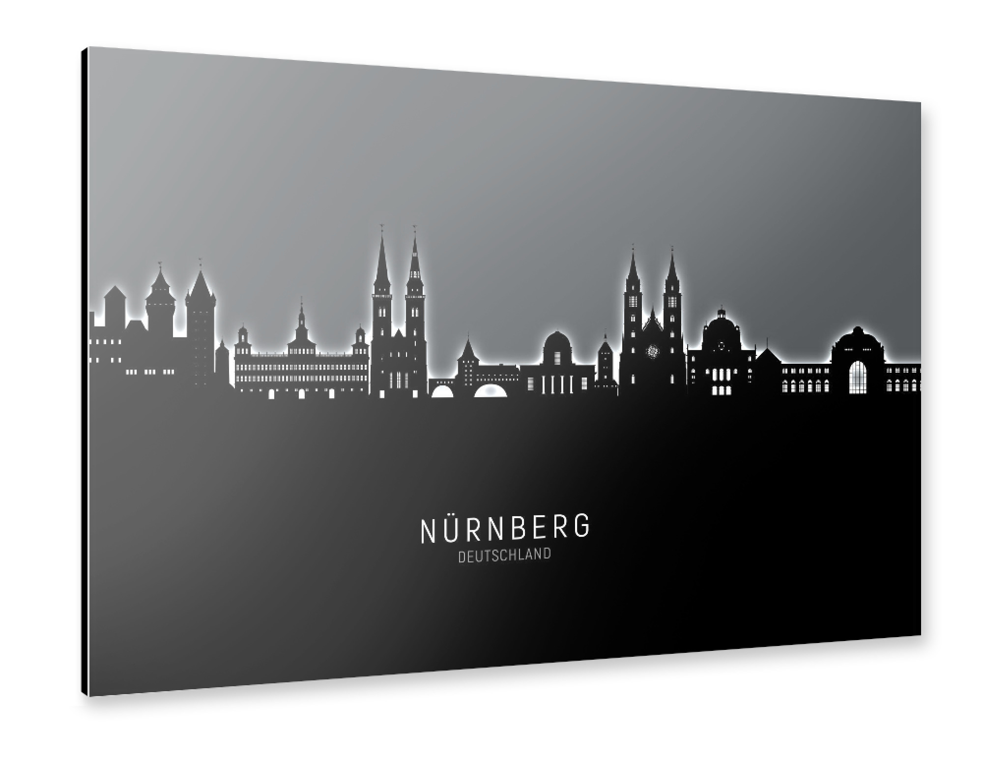 Alu-Dibond "Nürnberg Skyline Glow White" 30x20 cm artboxONE
