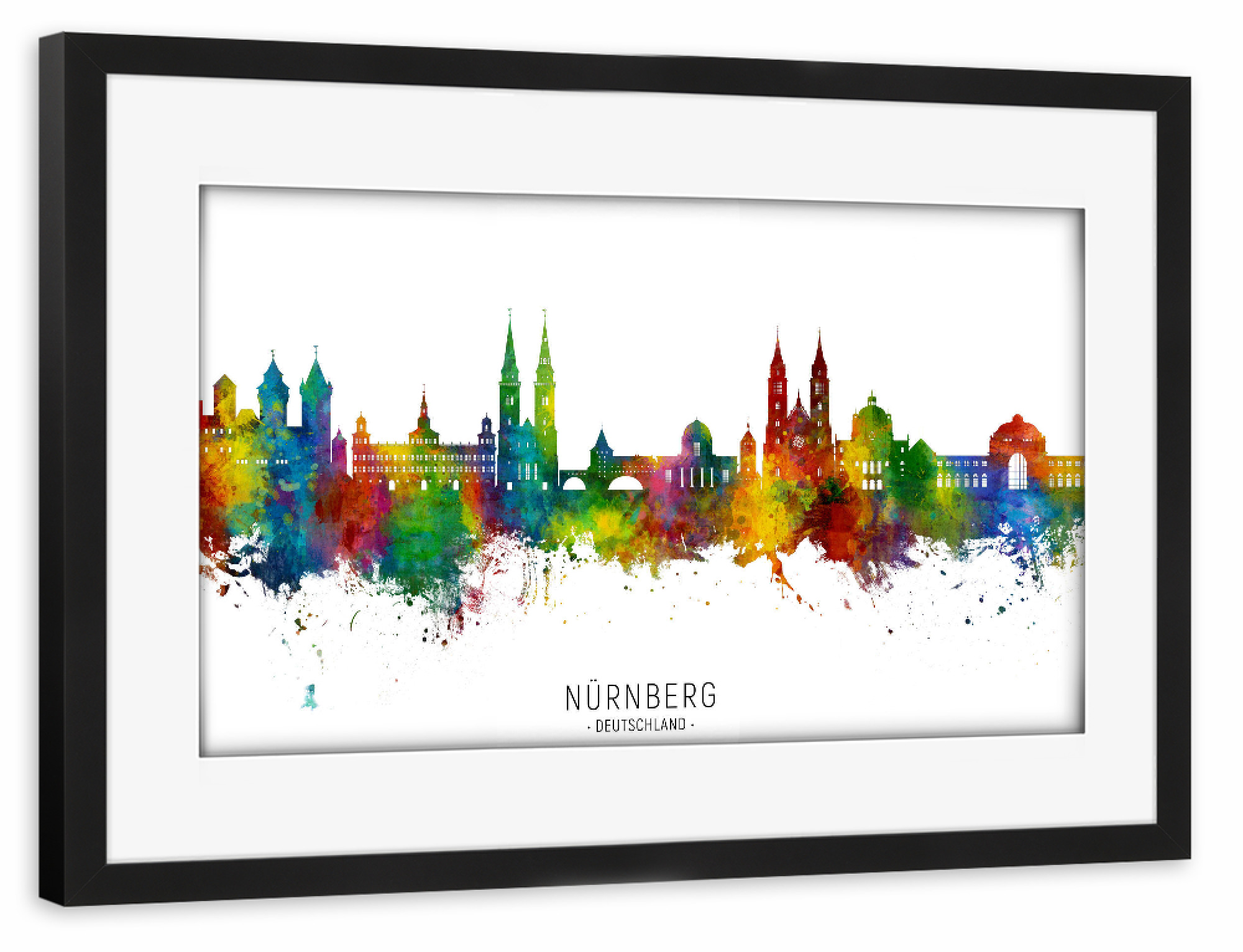 Poster mit Rahmen schwarz "Nürnberg Germany Skyline txt" artboxONE - Städte
