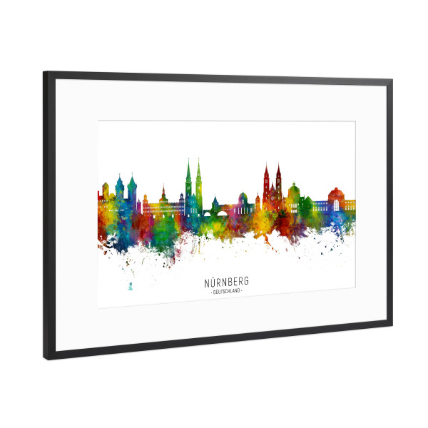Poster mit Rahmen Schwarz (Metallic) "Nürnberg Germany Skyline txt" artboxONE - Städte