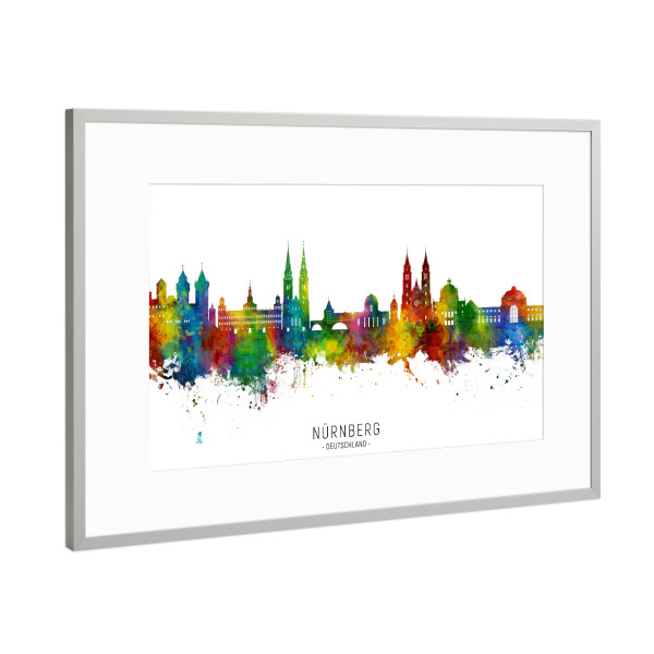 Poster mit Rahmen Silber "Nürnberg Germany Skyline txt" artboxONE - Städte