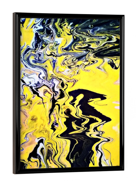 Poster mit schwarzem Rahmen "Fluidmalerei chaotisches gelb" artboxONE - Abstrakt - Fluidmalerei,Malerei,Schwarz,Weiß,Gelb,Chaos