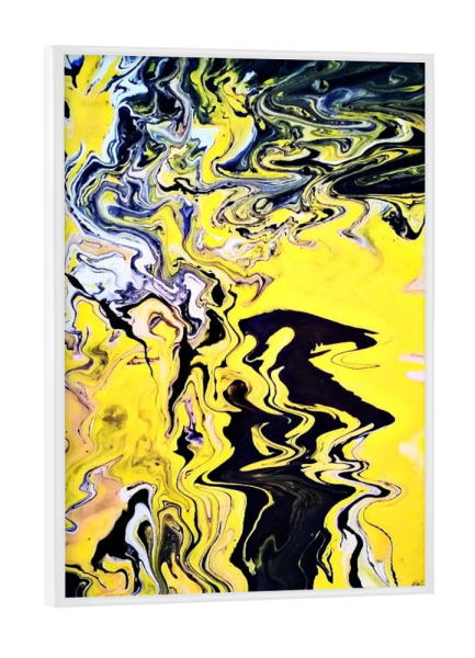 Poster mit weißem Rahmen "Fluidmalerei chaotisches gelb" artboxONE - Abstrakt - Fluidmalerei,Malerei,Schwarz,Weiß,Gelb,Chaos