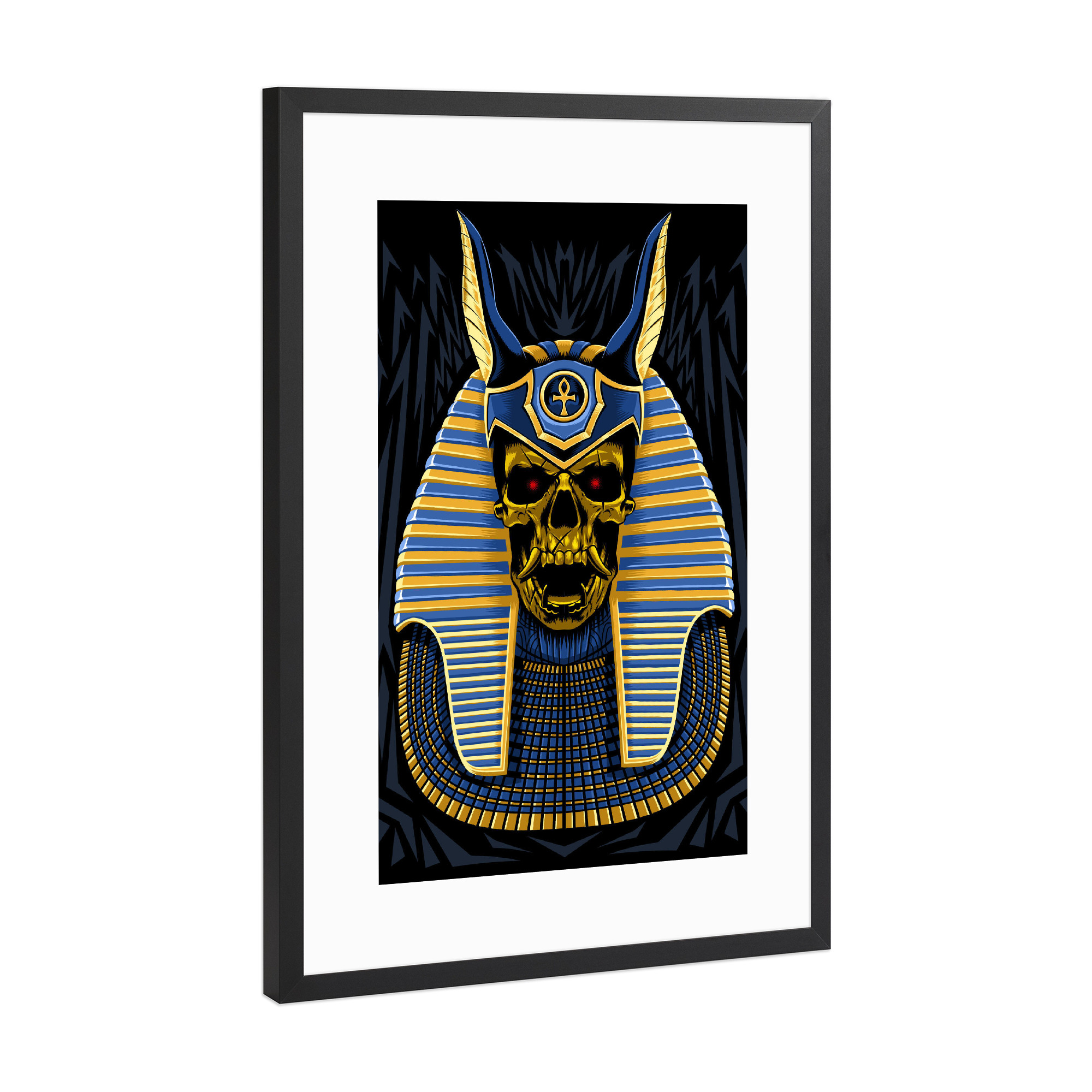 Poster mit Rahmen Schwarz (Metallic) "Golden skull egyptian pharaoh" artboxONE - Comic - Pharaoh,Egypt,Egypten,Egyptian,Skull,ägypten,Comic