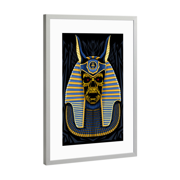 Poster mit Rahmen Silber "Golden skull egyptian pharaoh" artboxONE - Comic - Pharaoh,Egypt,Egypten,Egyptian,Skull,ägypten,Comic