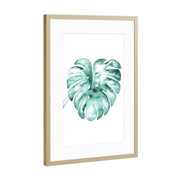 Poster mit Rahmen Gold "Aquarell Monstera" artboxONE - Natur,Reise,Floral