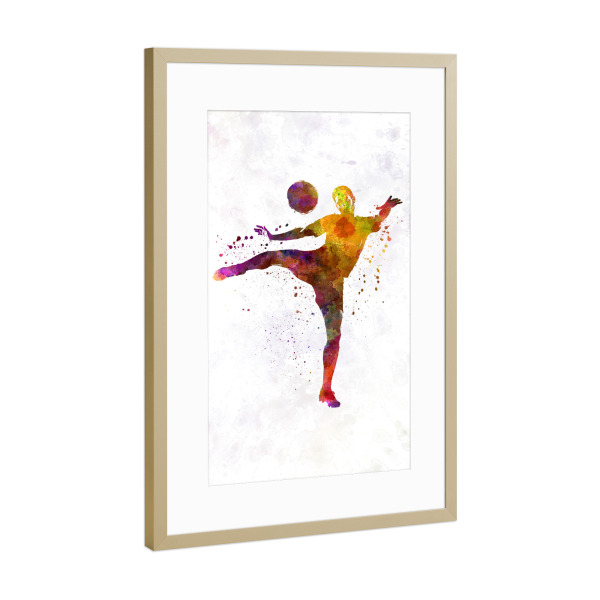 Poster mit Rahmen Gold "Soccer player in watercolor-m" artboxONE - Sport / Fußball