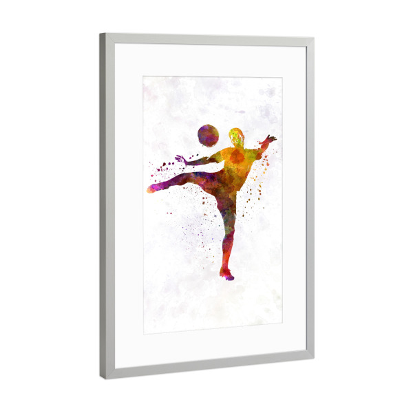 Poster mit Rahmen Silber "Soccer player in watercolor-m" artboxONE - Sport / Fußball