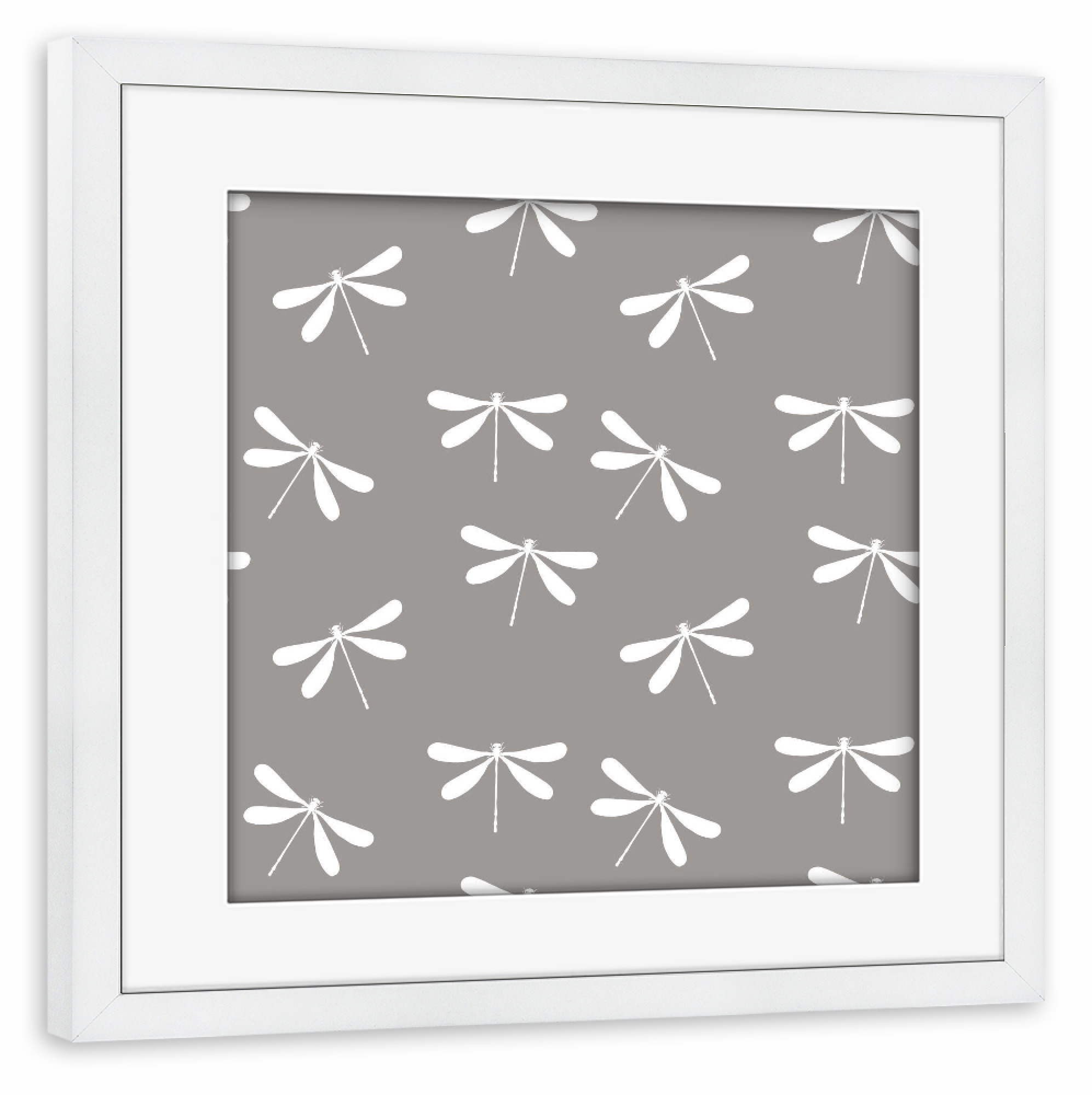 Poster mit Rahmen weiß "Dragonfly pattern - grey" artboxONE - Natur,Tiere,Abstrakt