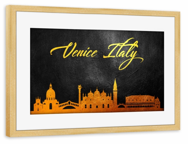 Poster mit Rahmen kiefer "Venice Italy Gold Skyline" artboxONE - Reise,Städte / Venedig - Venice,Venice skyline,Italy,Italien,Venedig,Reise,Travel