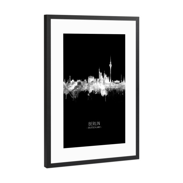 Poster mit Rahmen Schwarz (Metallic) "Berlin Germany Skyline Invert" artboxONE - Städte,Städte / Berlin