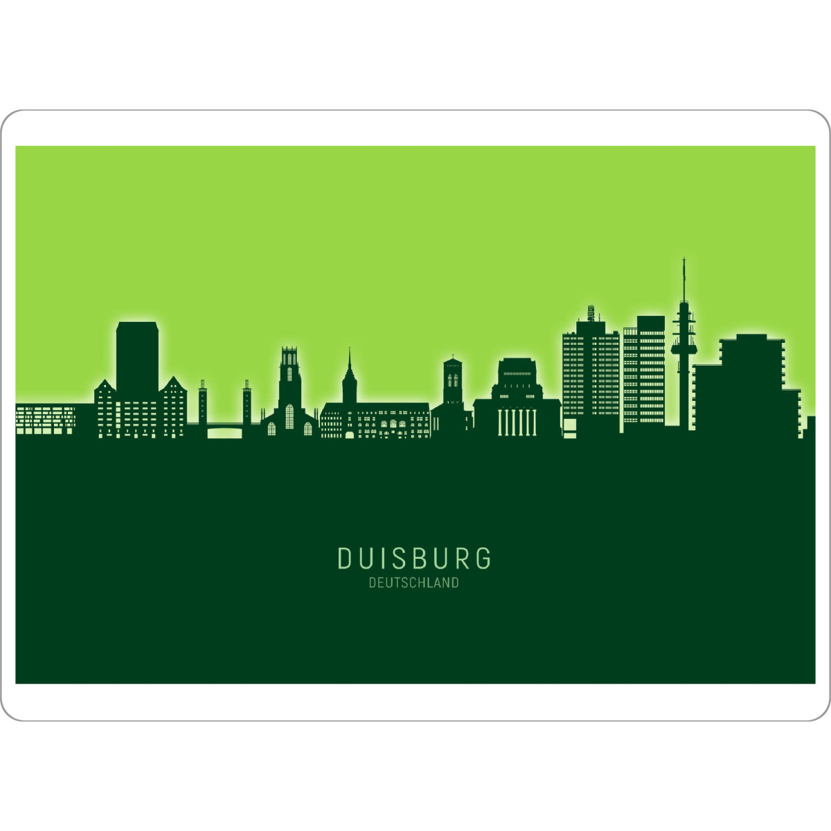 Tischset "Duisburg Skyline Glow Green" artboxONE - Städte - Duisburg,Deutschland,Skyline,Cityscape,Stadtbild,Watercolor,Painting,City,Stadt,Germany