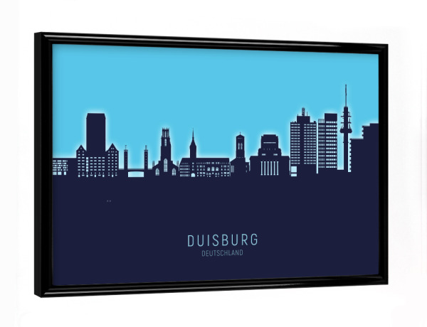 Poster mit schwarzem Rahmen "Duisburg Skyline Glow Blue" artboxONE - Städte