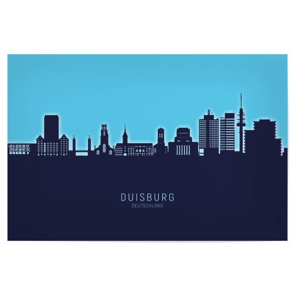 Poster "Duisburg Skyline Glow Blue" artboxONE - Städte - Duisburg,Deutschland,Skyline,Cityscape,Stadtbild,Watercolor,Painting,City,Stadt,Germany