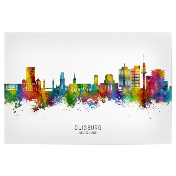 Poster "Duisburg Germany Skyline txt" artboxONE - Städte - Duisburg,Deutschland,Skyline,Cityscape,Stadtbild,Watercolor,Painting,City,Stadt,Germany