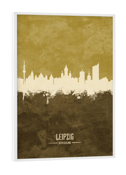 Poster mit weißem Rahmen "Leipzig Germany Skyline Brown" artboxONE - Städte