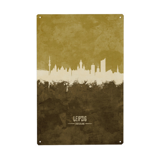 Holzbild "Leipzig Germany Skyline Brown" artboxONE - Städte - Leipzig,Germany,Skyline,Cityscape,Stadtbild,Watercolor,City,Stadt,Deutschland