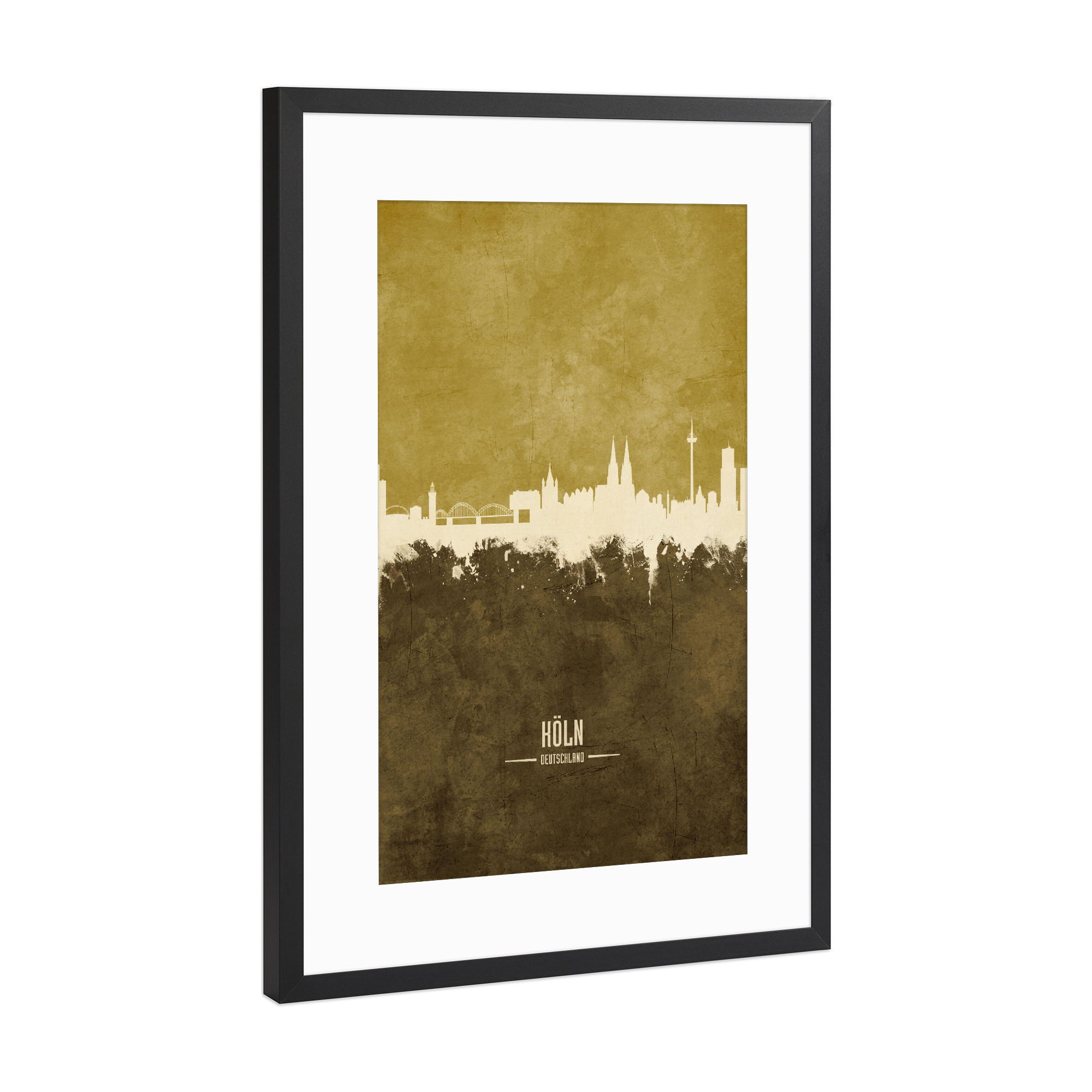 Poster mit Rahmen Schwarz (Metallic) "Cologne Germany Skyline Brown" artboxONE - Städte,Städte / Köln