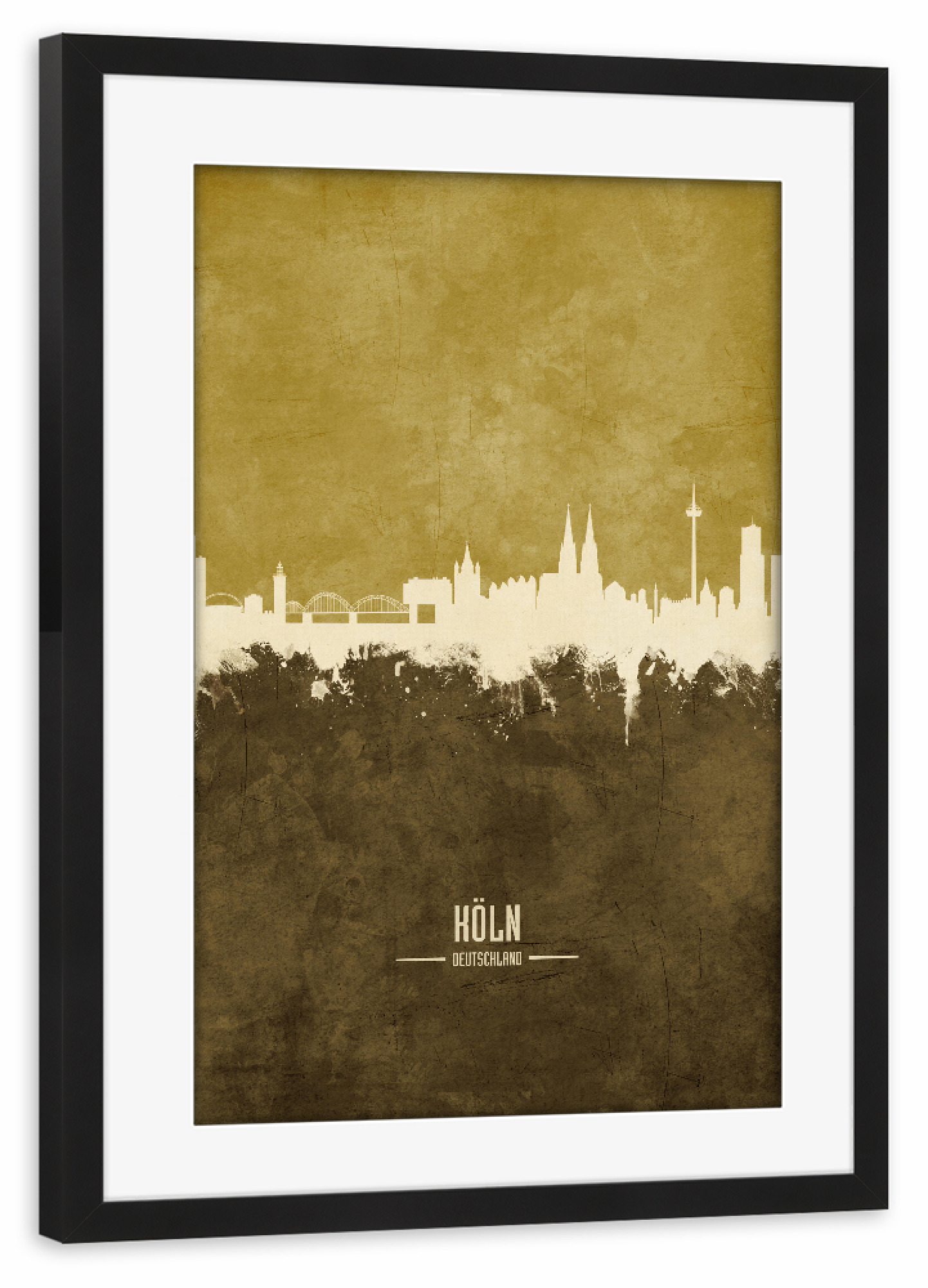 Poster mit Rahmen schwarz "Cologne Germany Skyline Brown" artboxONE - Städte,Städte / Köln