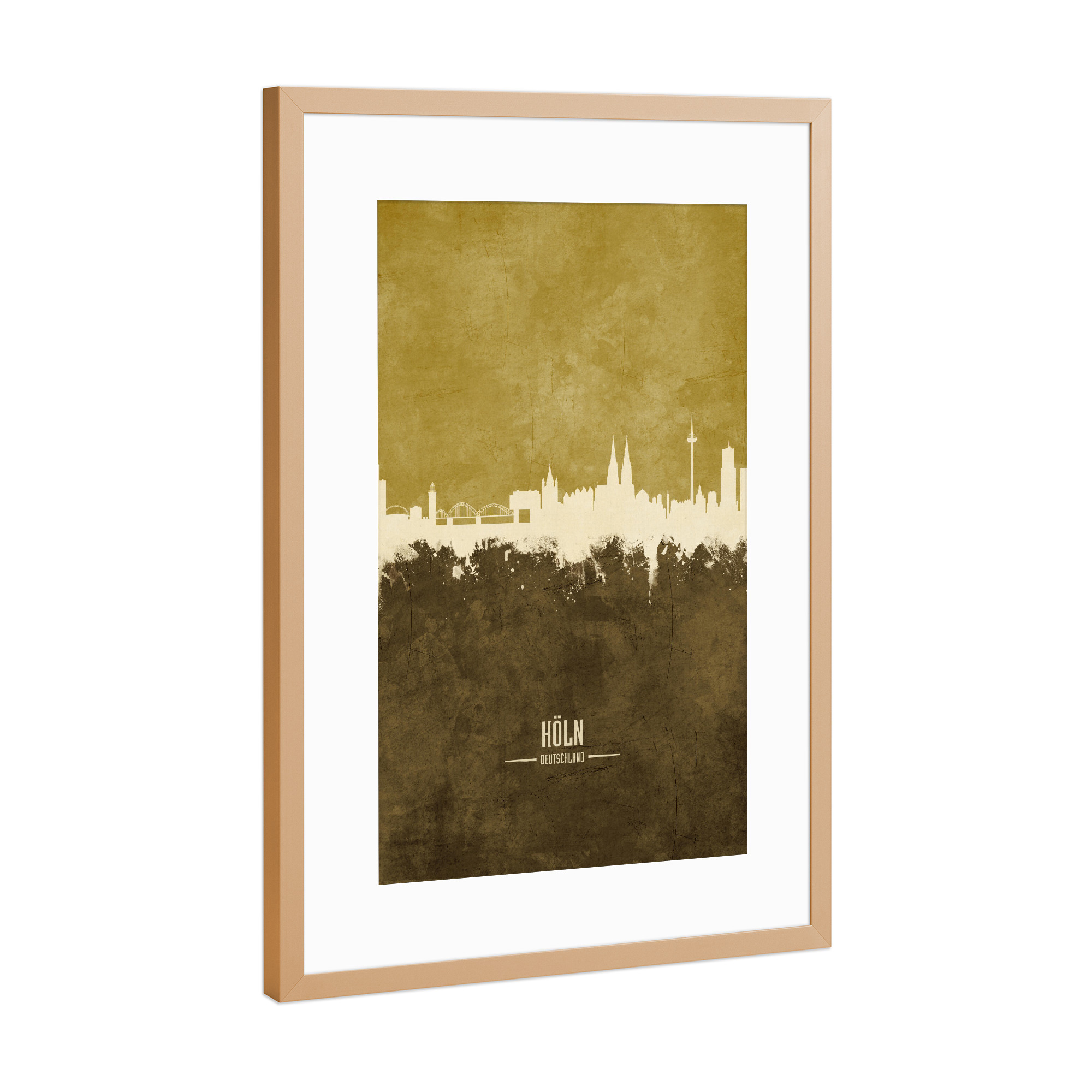 Poster mit Rahmen Kupfer "Cologne Germany Skyline Brown" artboxONE - Städte,Städte / Köln