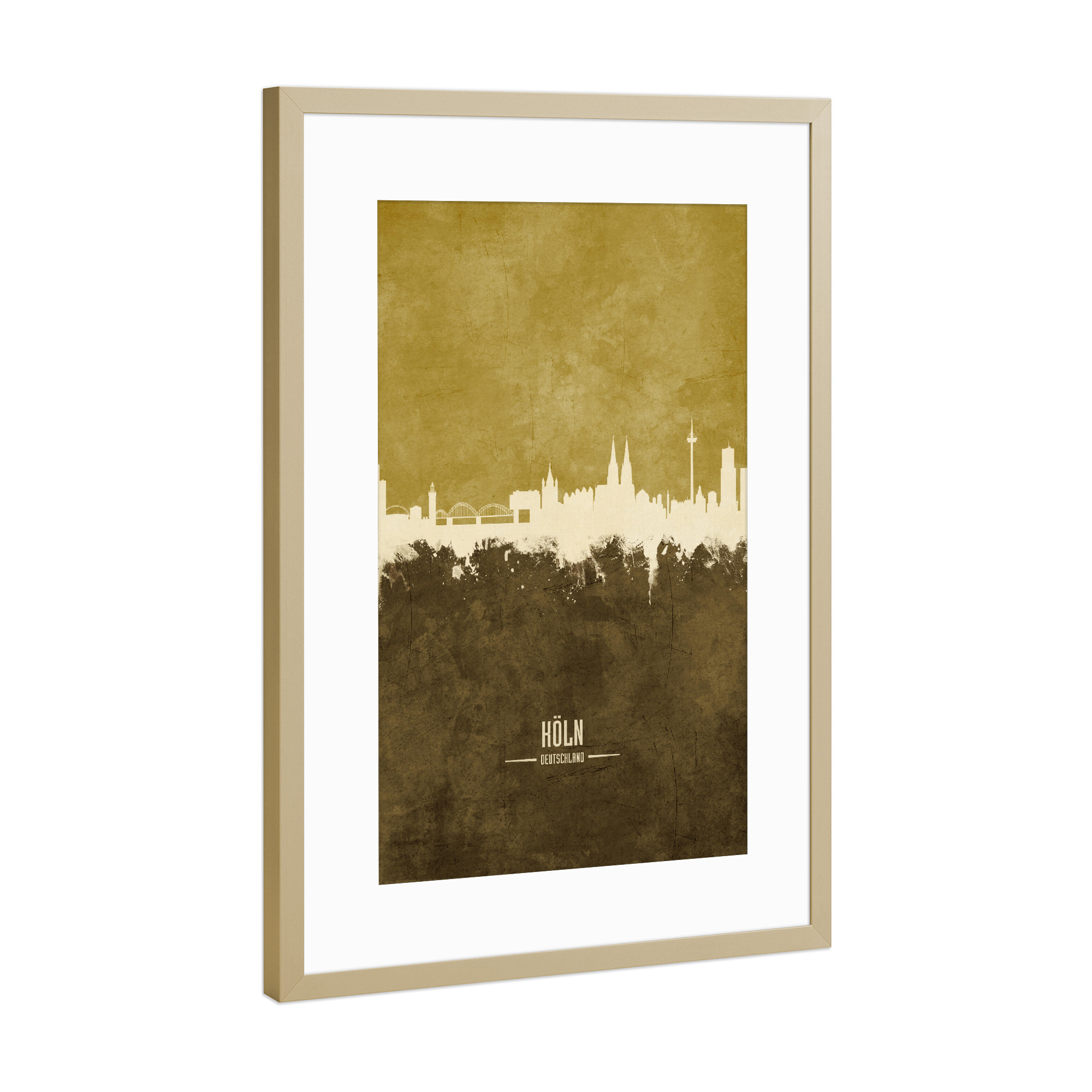 Poster mit Rahmen Gold "Cologne Germany Skyline Brown" artboxONE - Städte,Städte / Köln