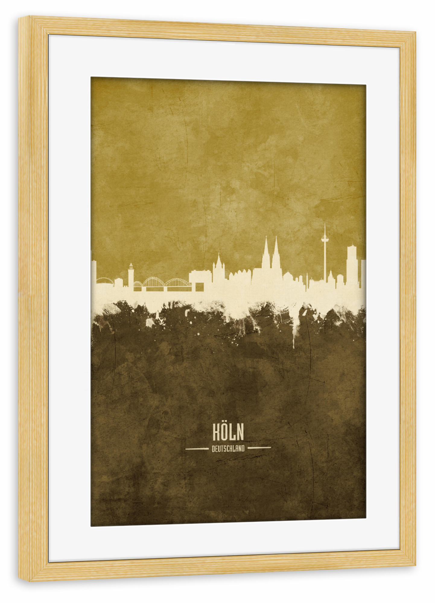 Poster mit Rahmen kiefer "Cologne Germany Skyline Brown" artboxONE - Städte,Städte / Köln