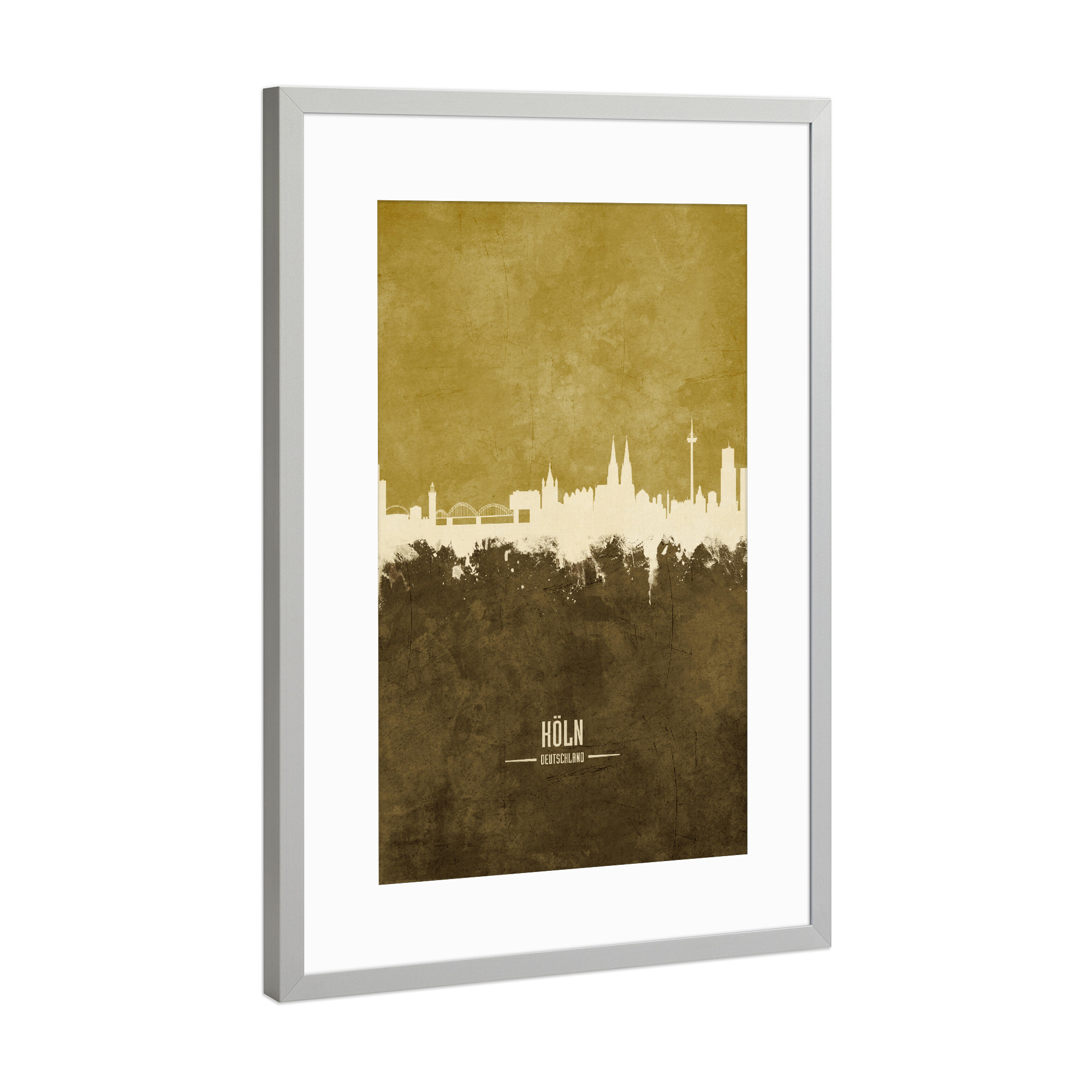 Poster mit Rahmen Silber "Cologne Germany Skyline Brown" artboxONE - Städte,Städte / Köln