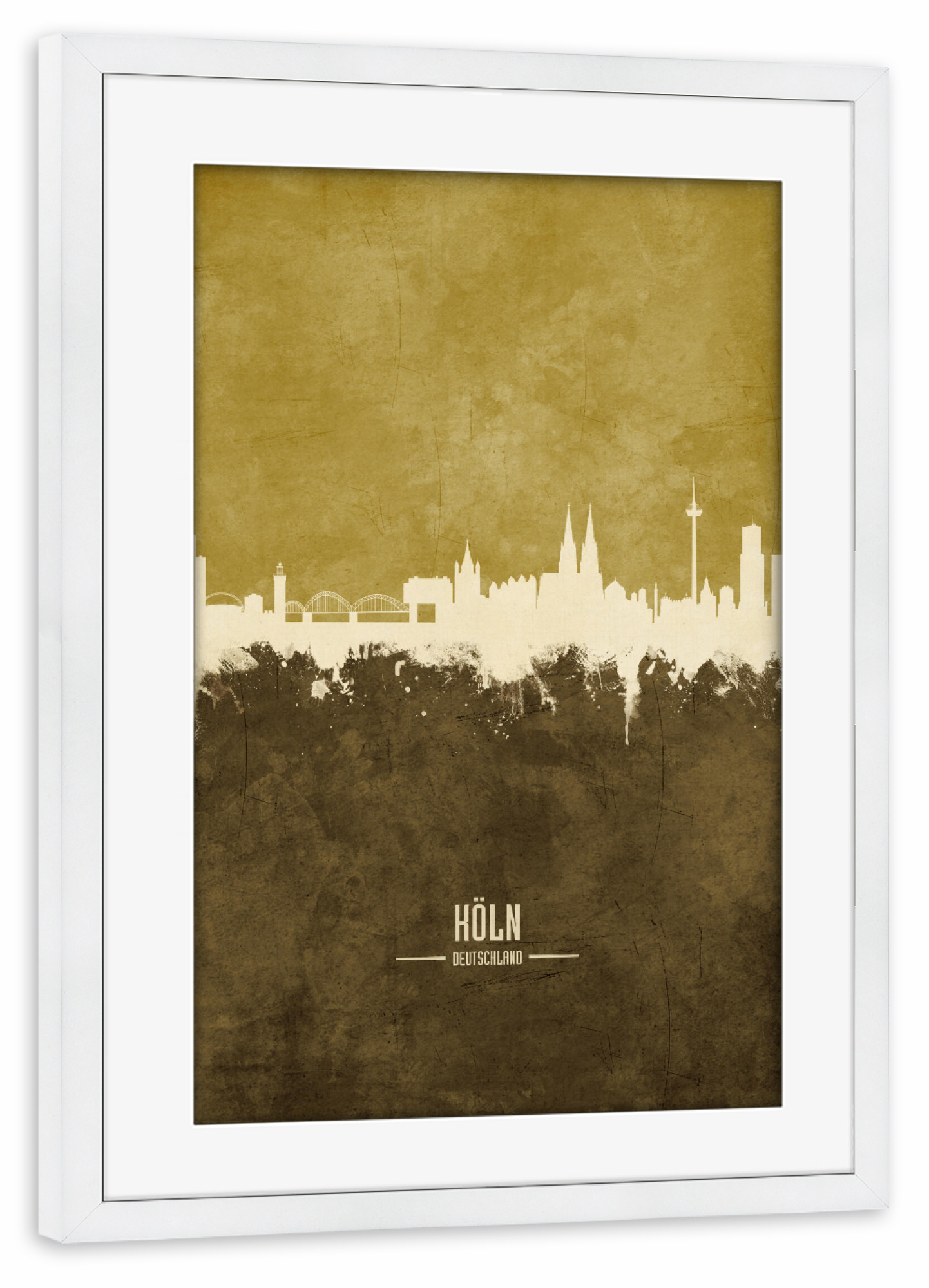 Poster mit Rahmen weiß "Cologne Germany Skyline Brown" artboxONE - Städte,Städte / Köln