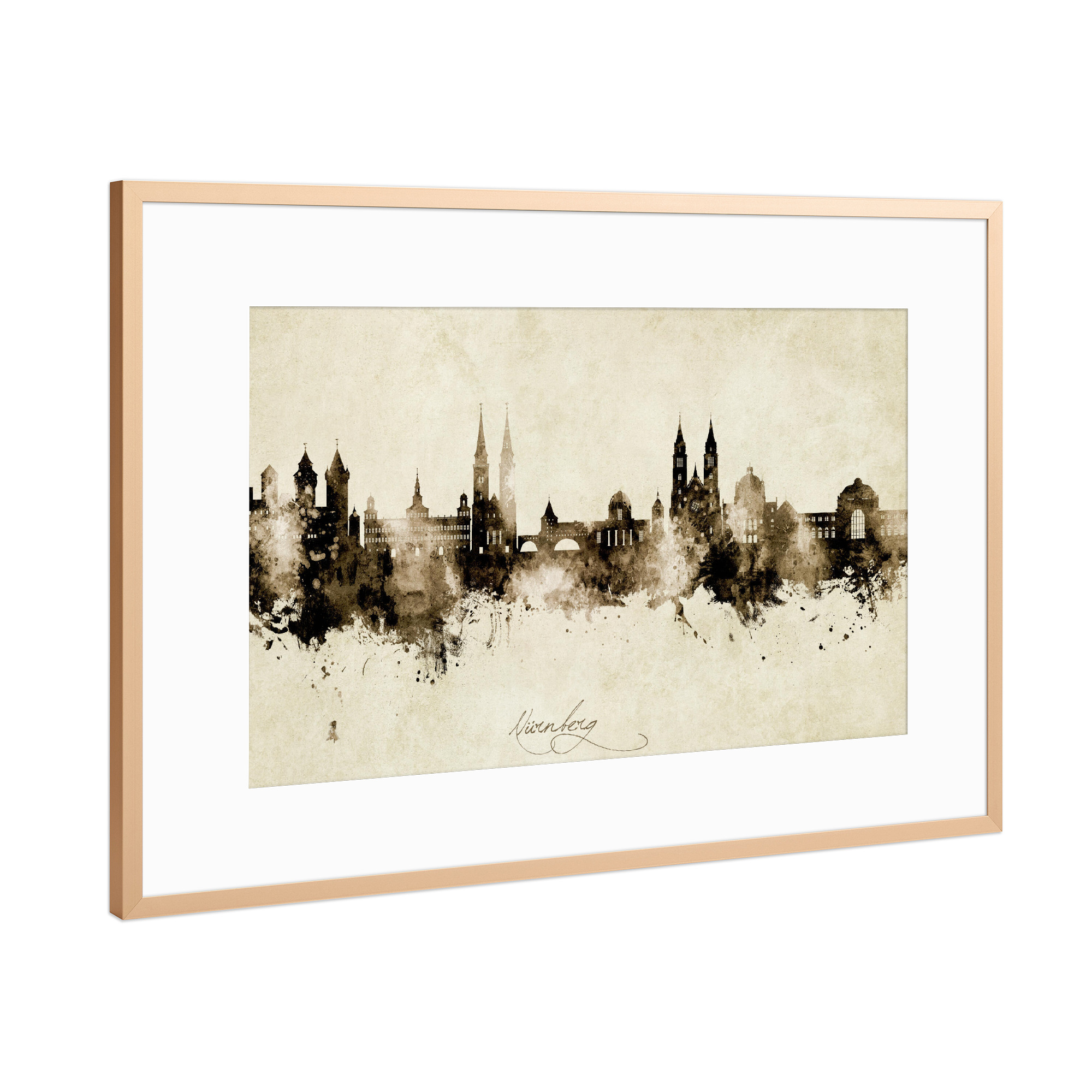Poster mit Rahmen Kupfer "Nürnberg Germany Skyline Sepia" artboxONE - Städte