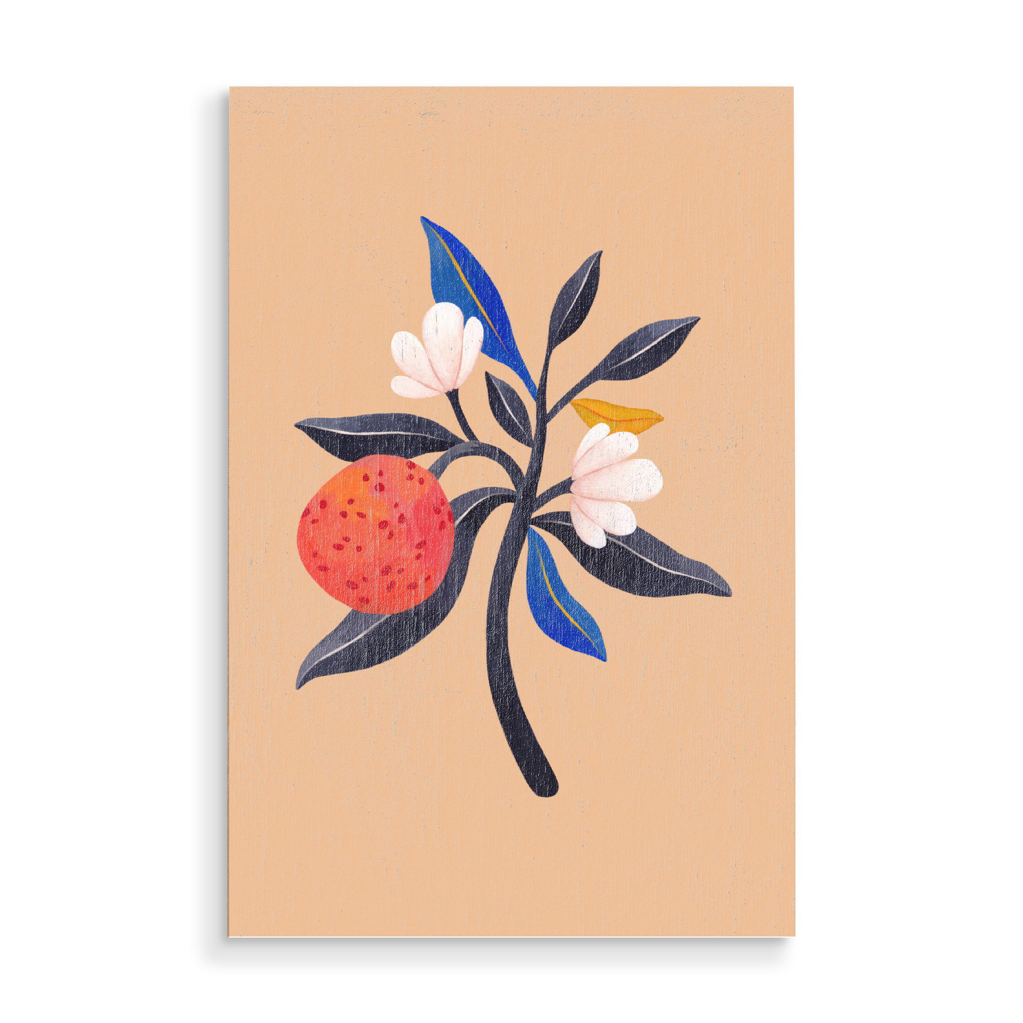 Holzbild "Flaming Garden - Orangenzweig" artboxONE - Natur,Floral,Essen & Trinken / Obst & Gemüse