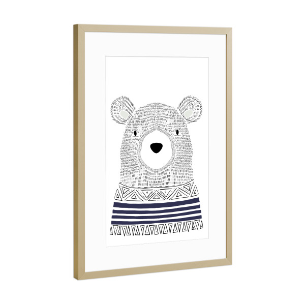 Poster mit Rahmen Gold "Skandi Bär" artboxONE - Natur,Für Kinder,Tiere