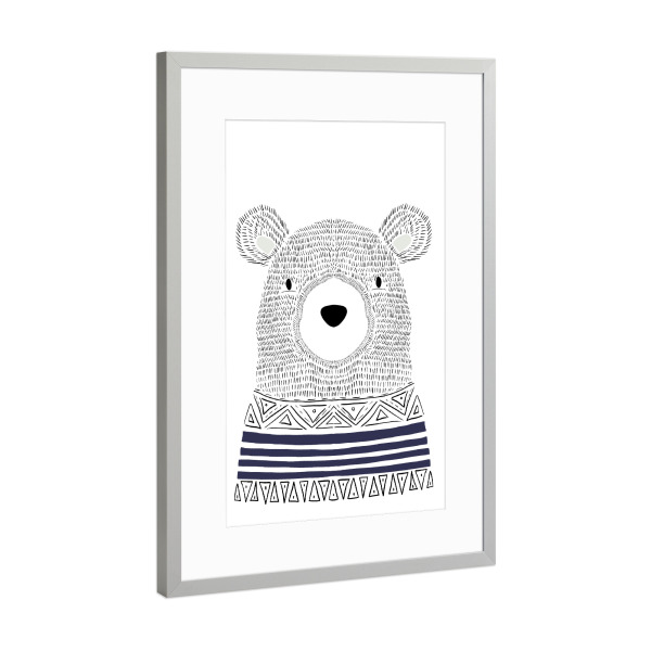 Poster mit Rahmen Silber "Skandi Bär" artboxONE - Natur,Für Kinder,Tiere