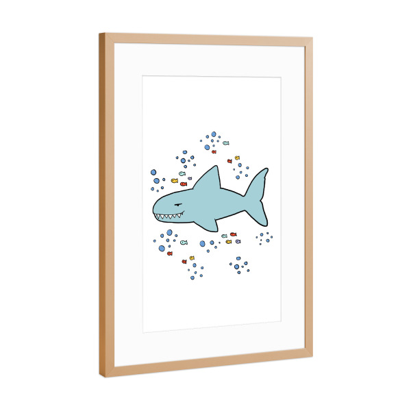Poster mit Rahmen Kupfer "Gut gelaunter Hai" artboxONE - Für Kinder,Tiere,Comic,Unterwasser