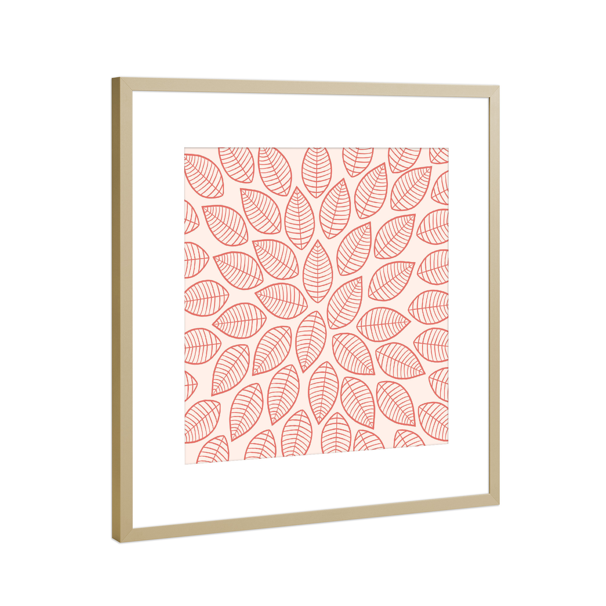 Poster mit Rahmen Gold "Blätter Muster - retro coral" artboxONE - Natur,Floral,Abstrakt,Geometrie